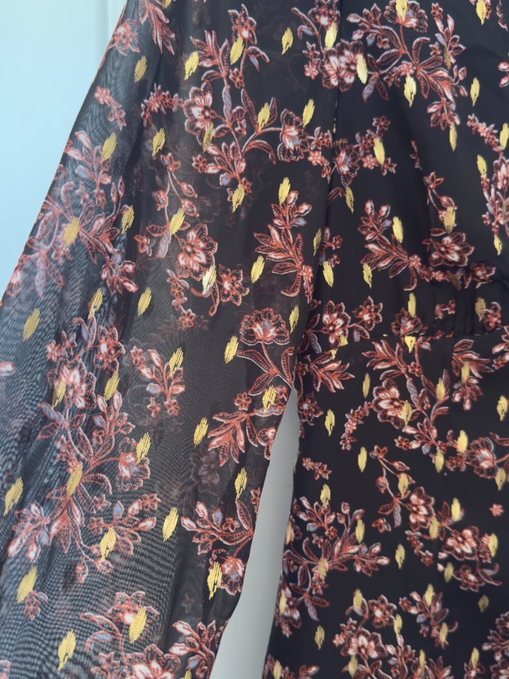 AQUA Floral Metallic Foil Long Sleeve Mini Dress - Picture 5 of 5